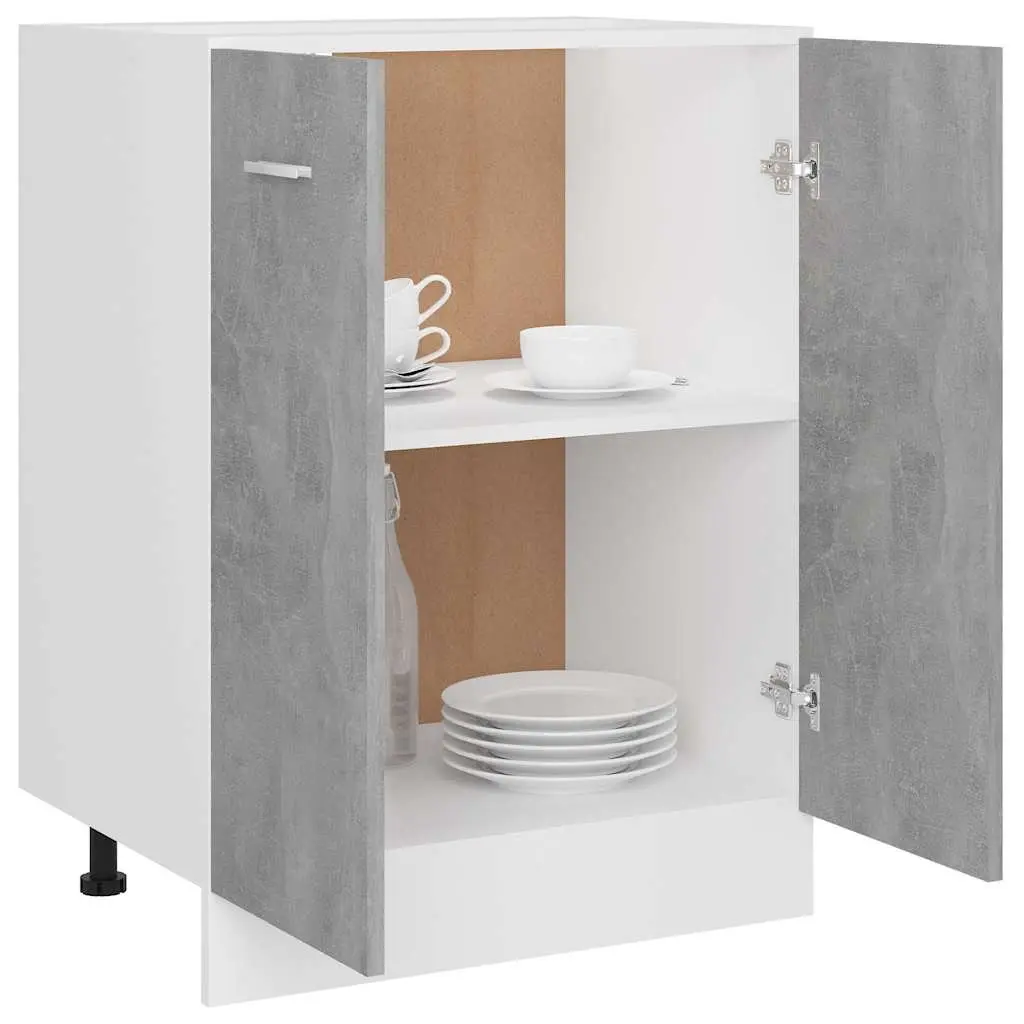 Bottom Kitchen Cabinet Grey Engineered Wood Two Doors Shelves