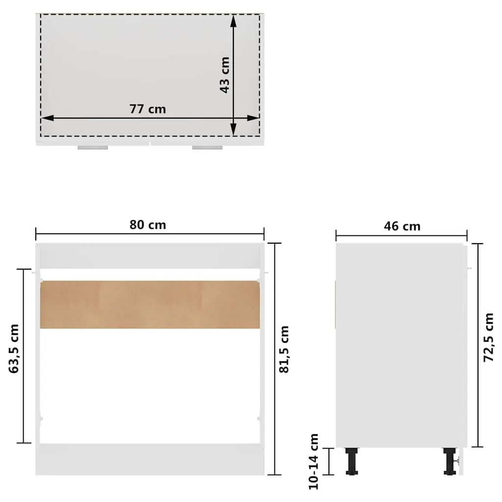 White Engineered Wood Sink Bottom Kitchen Cabinet 80cm