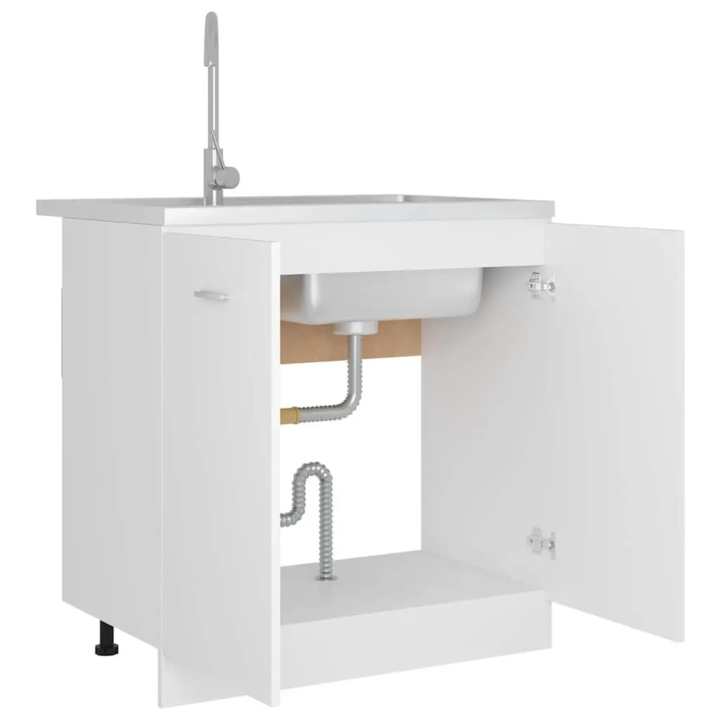 White Engineered Wood Sink Bottom Kitchen Cabinet 80cm