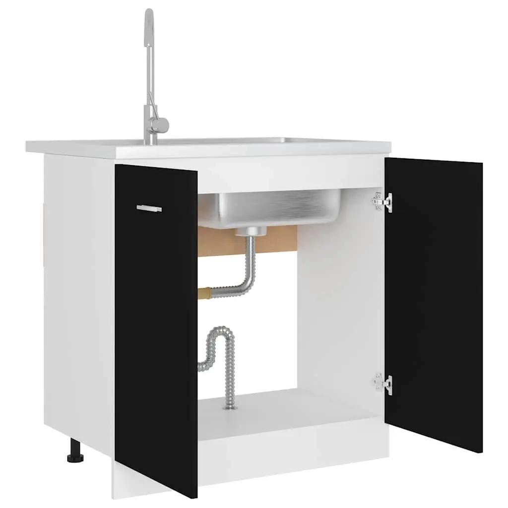 Black Under Sink Storage Cabinet 80x46x81.5cm