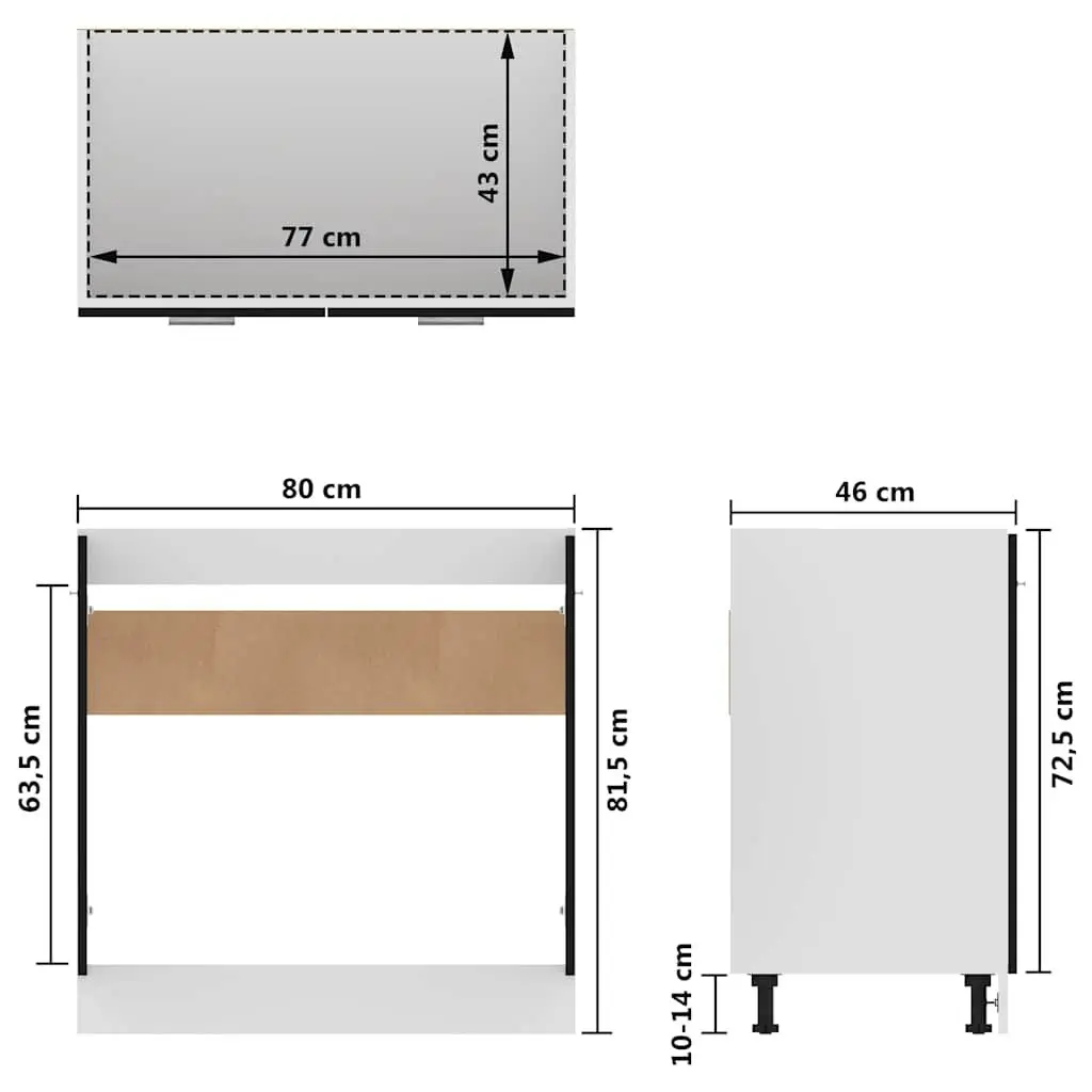 Black Under Sink Storage Cabinet 80x46x81.5cm