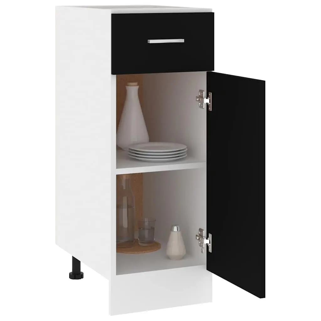Black Engineered Wood Kitchen Cabinet with Drawer