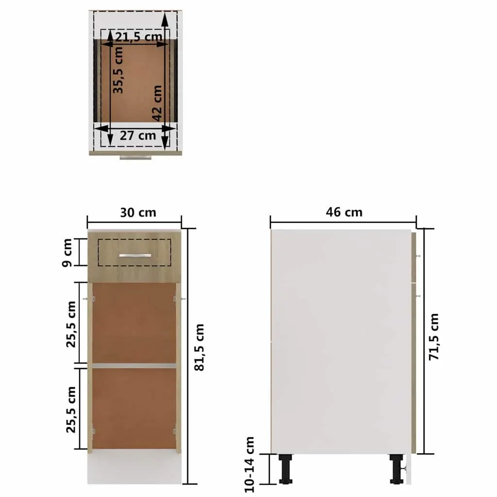 Brown Engineered Wood Kitchen Storage Drawer Cabinet