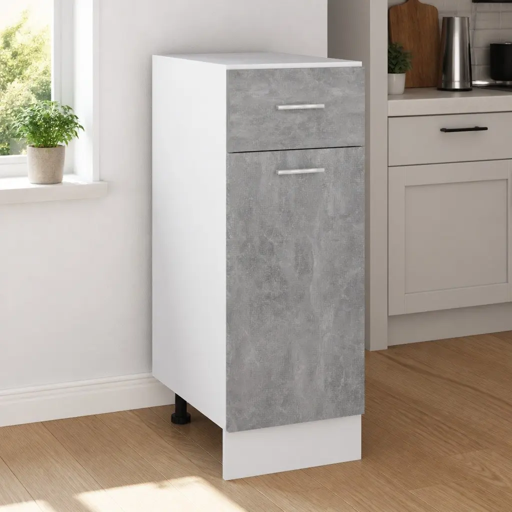 Grey Kitchen Storage Cabinet with Drawer and Shelves