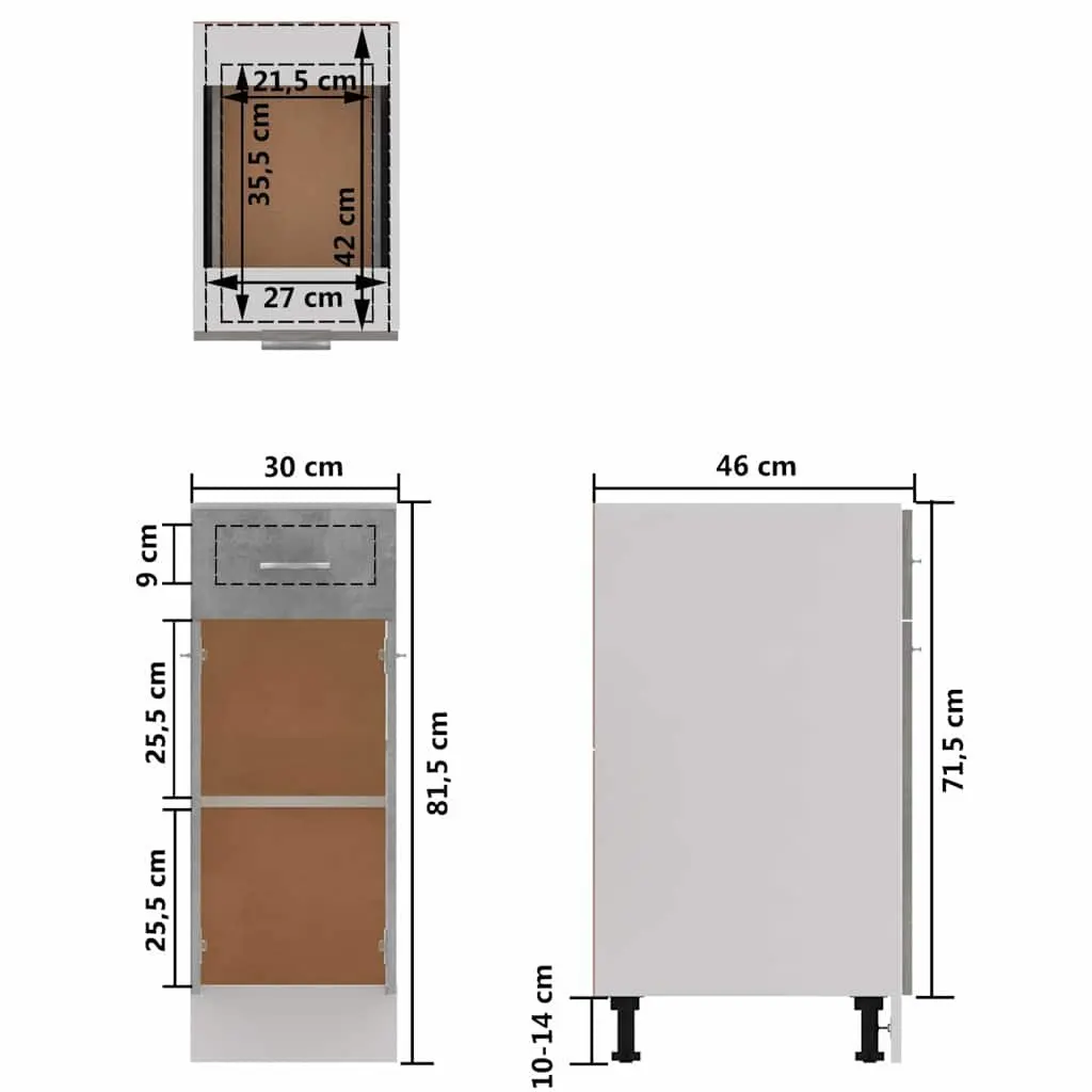 Grey Kitchen Storage Cabinet with Drawer and Shelves