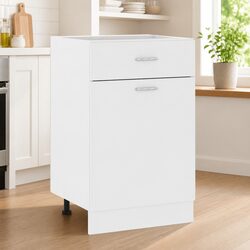 White Kitchen Storage Cabinet with Drawer and Shelves