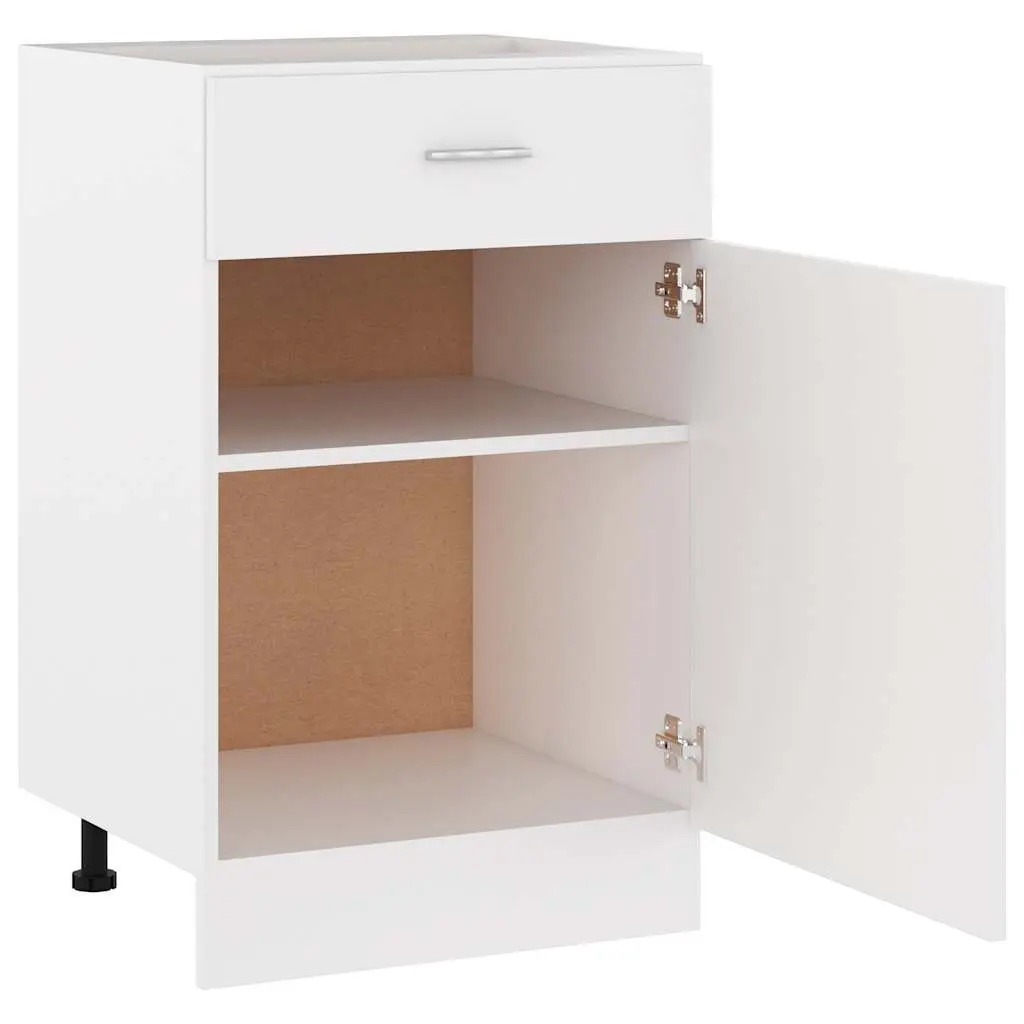 White Kitchen Storage Cabinet with Drawer and Shelves