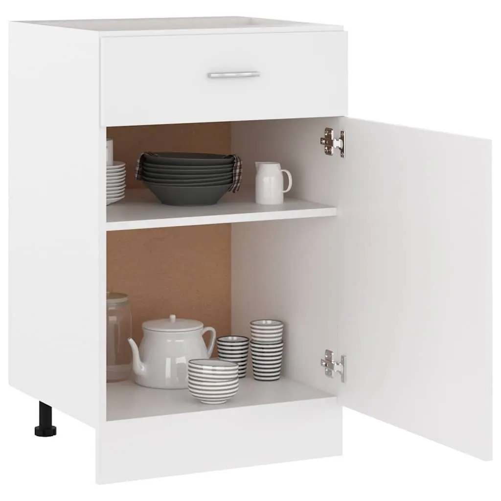 White Kitchen Storage Cabinet with Drawer and Shelves