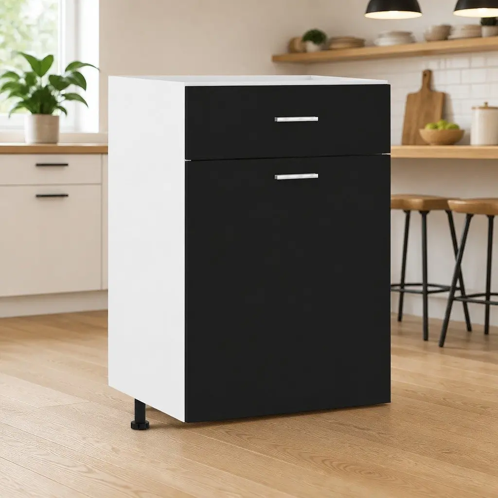 Black Engineered Wood Kitchen Storage Cabinet