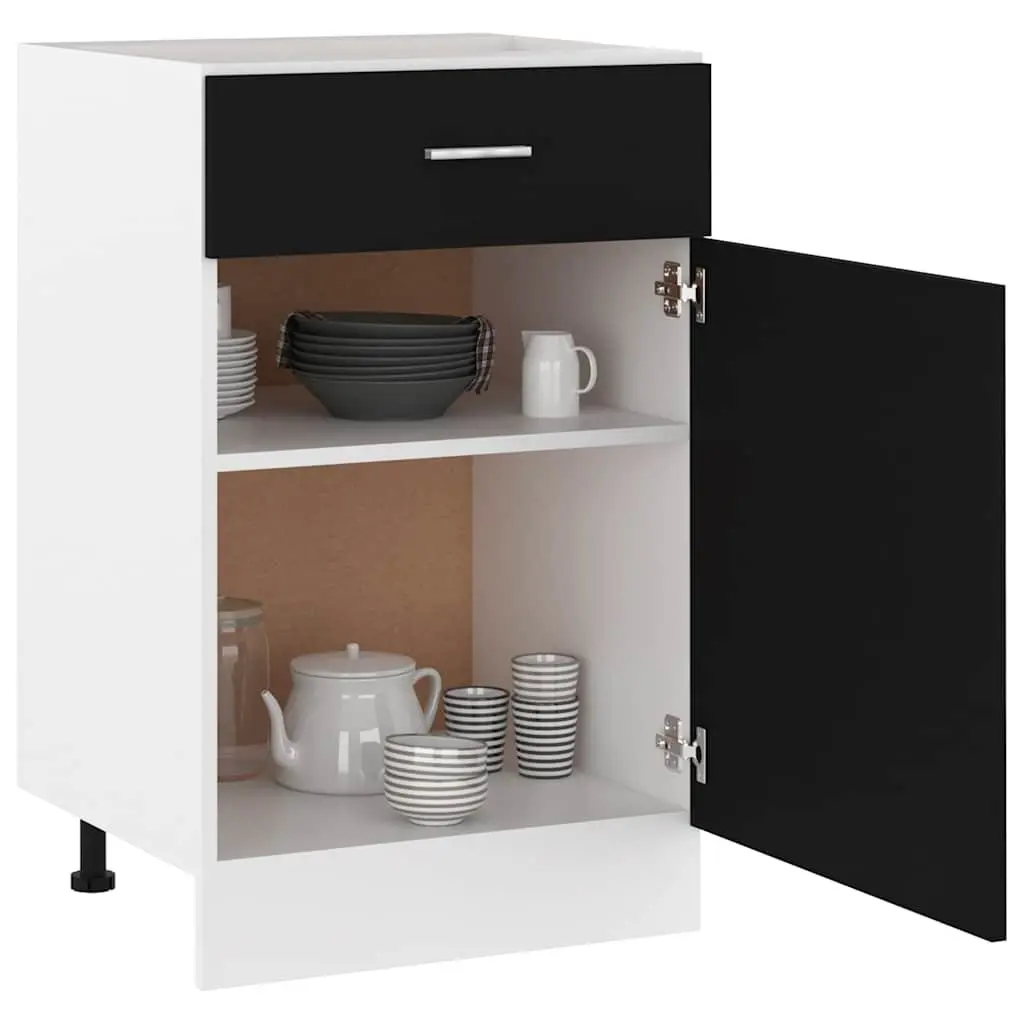 Black Engineered Wood Kitchen Storage Cabinet