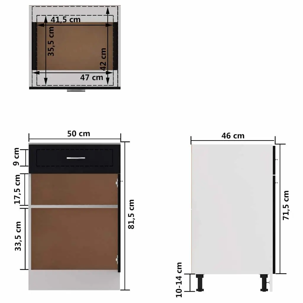 Black Engineered Wood Kitchen Storage Cabinet