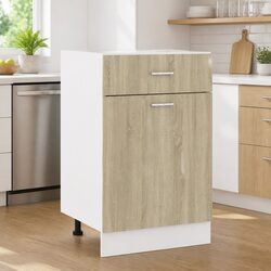 Brown Engineered Wood Kitchen Storage Cabinet with Drawer