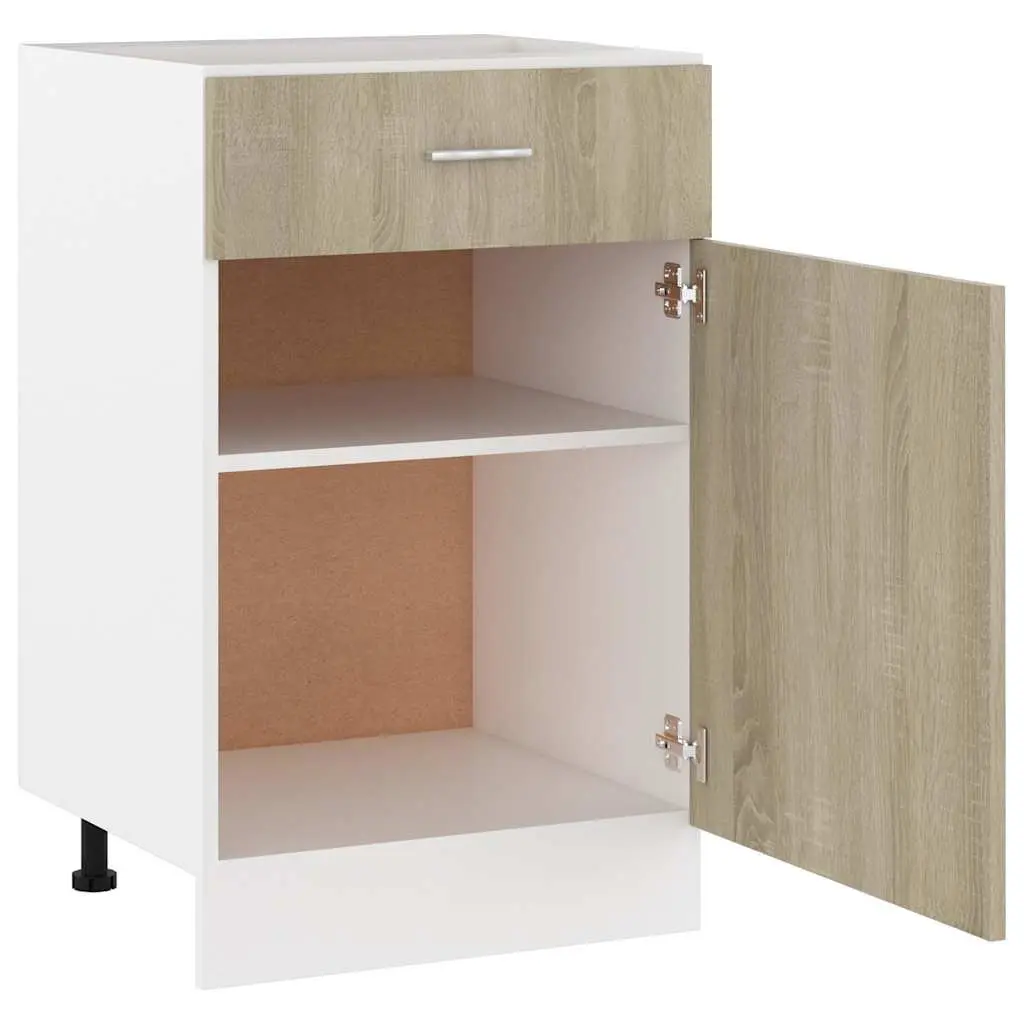 Brown Engineered Wood Kitchen Storage Cabinet with Drawer