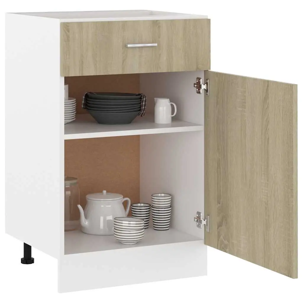 Brown Engineered Wood Kitchen Storage Cabinet with Drawer