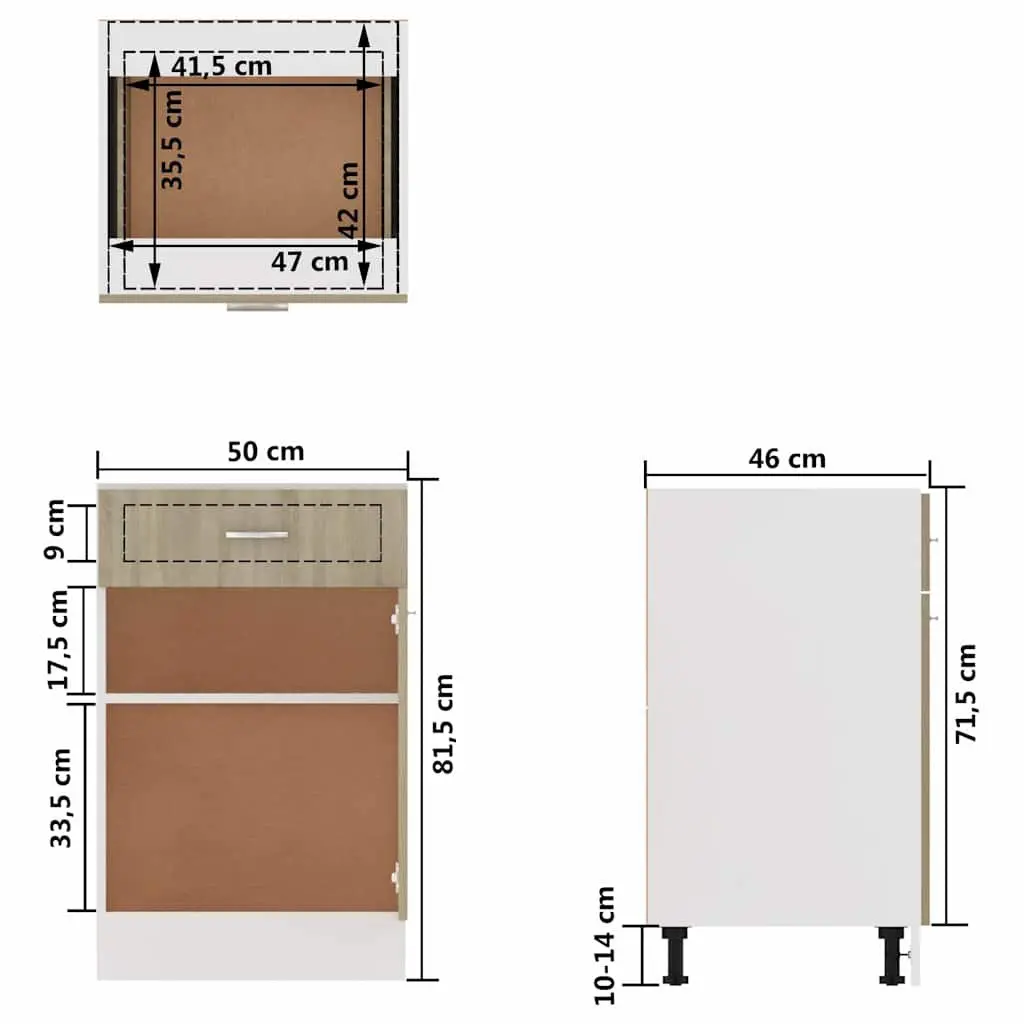 Brown Engineered Wood Kitchen Storage Cabinet with Drawer