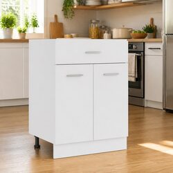 White Scandinavian Kitchen Storage Cabinet with Drawer