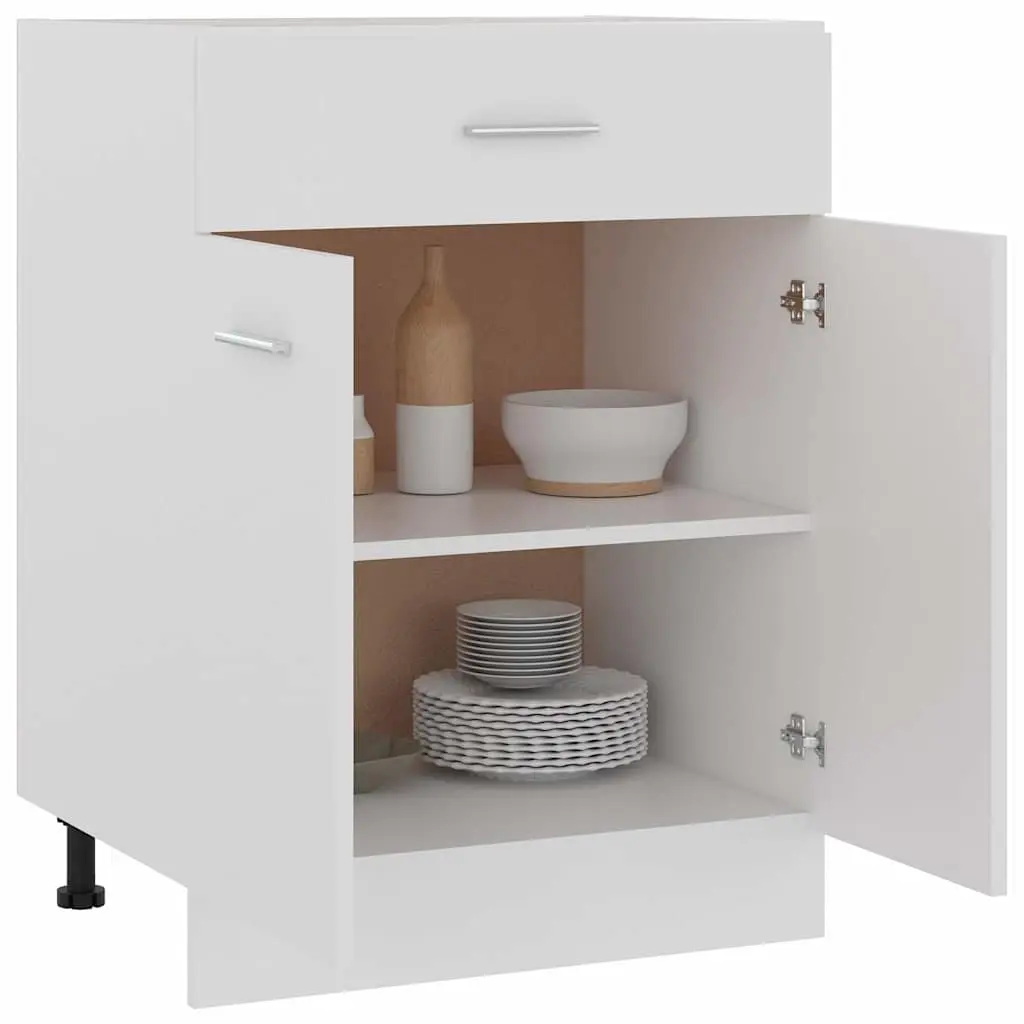 White Scandinavian Kitchen Storage Cabinet with Drawer