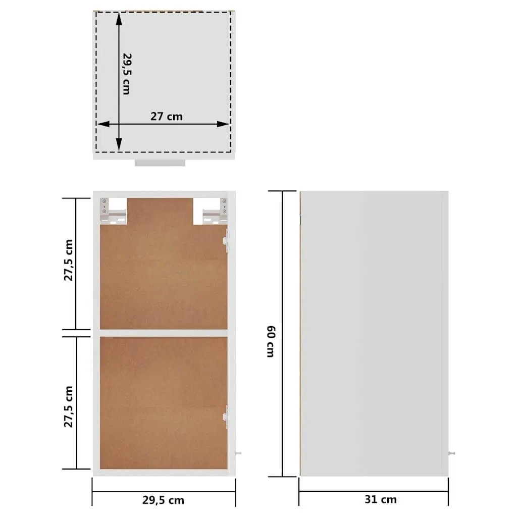 Wall-Mounted Kitchen Cabinet White 29.5x31x60cm Engineered Wood Storage Unit
