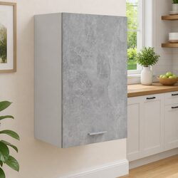 Inviting Grey Kitchen Cabinet with Shelves and Door