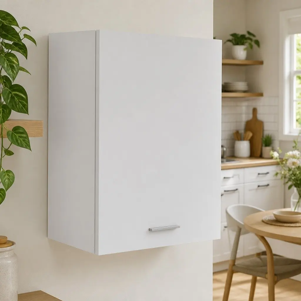 White Wall-Mounted Hanging Kitchen Cabinet with Two Shelves