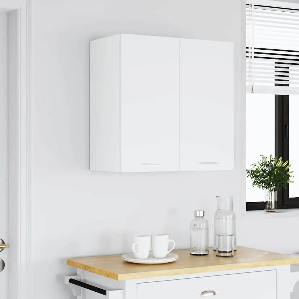 Hanging Kitchen Cabinet Wall-Mounted Storage White Engineered Wood Shelves