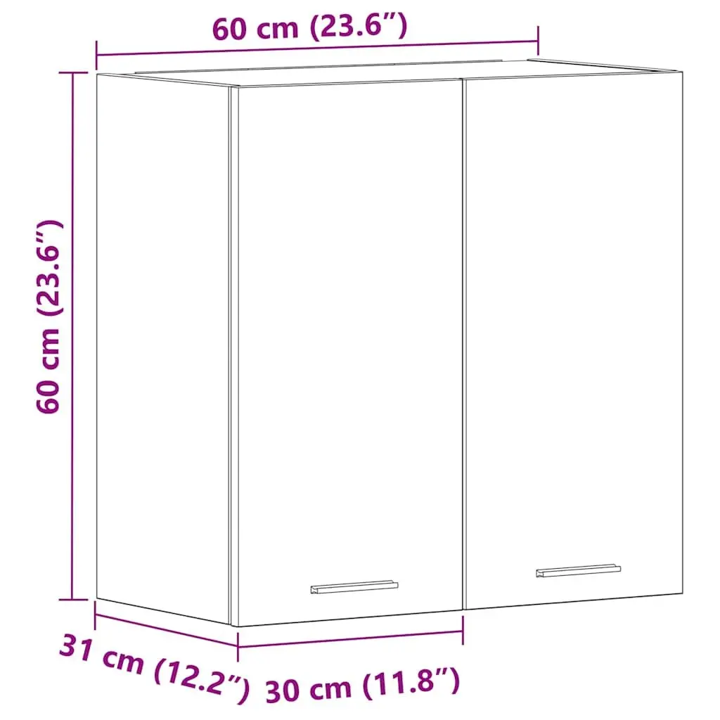 Hanging Kitchen Cabinet Black Storage Cupboard Engineered Wood Two Doors Shelves