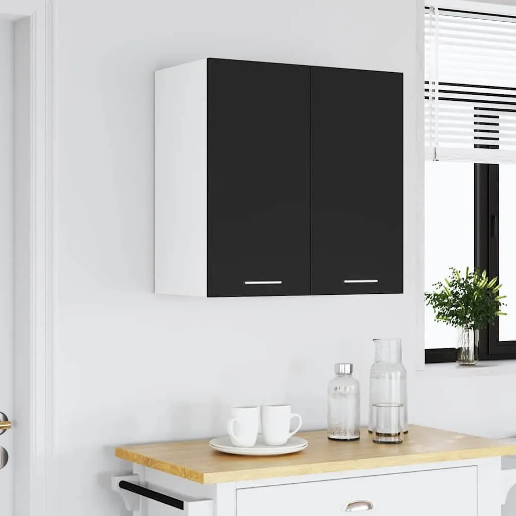Hanging Kitchen Cabinet Black Storage Cupboard Engineered Wood Two Doors Shelves