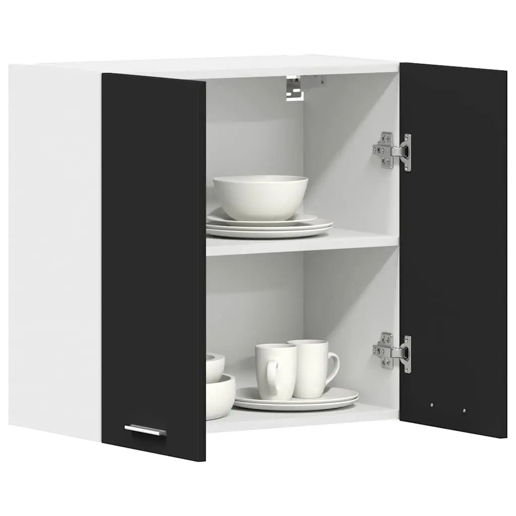 Hanging Kitchen Cabinet Black Storage Cupboard Engineered Wood Two Doors Shelves