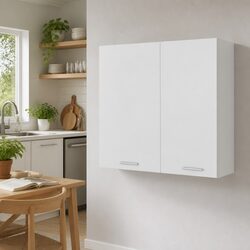 White Hanging Kitchen Storage Cabinet with Shelves 80x31x60cm