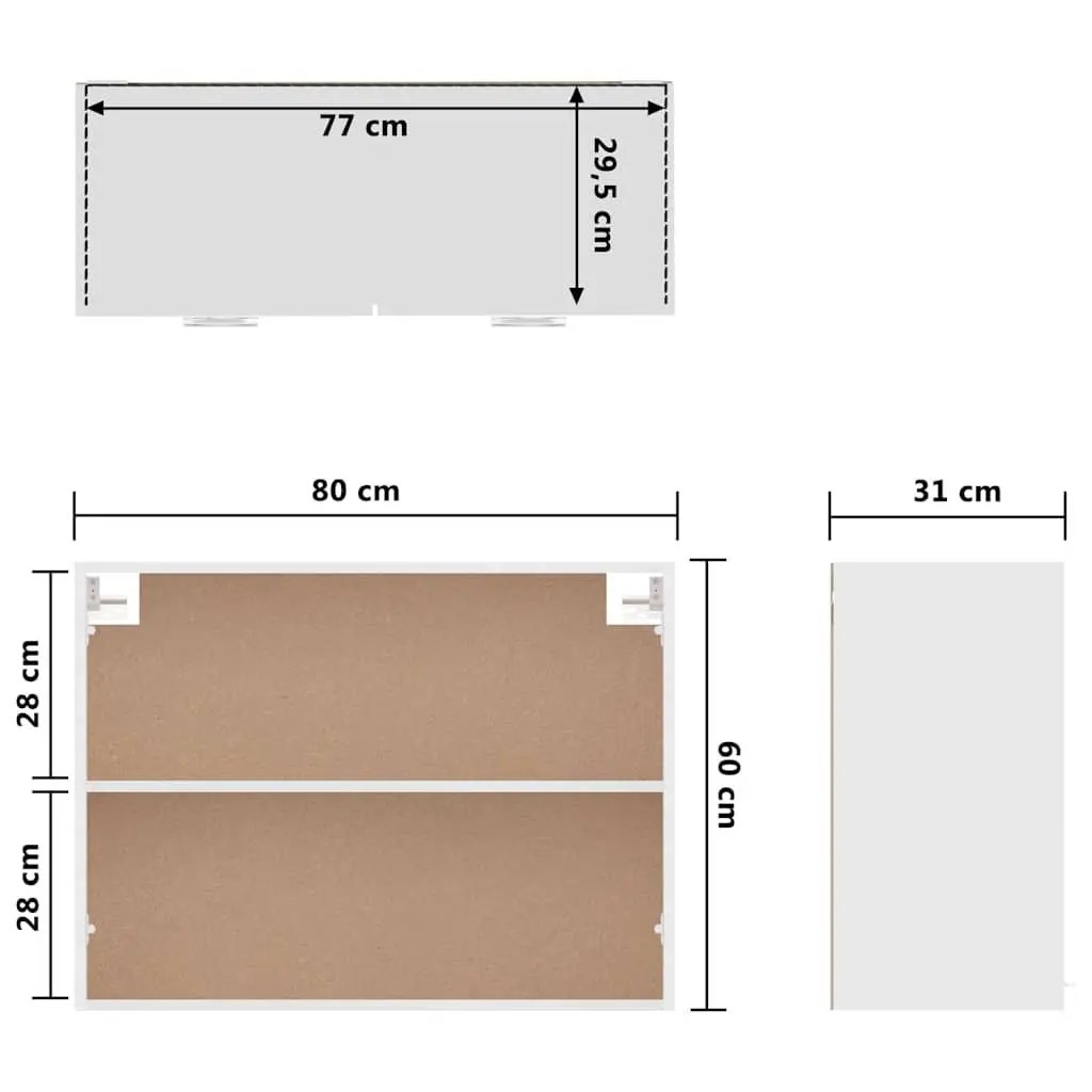 White Hanging Kitchen Storage Cabinet with Shelves 80x31x60cm