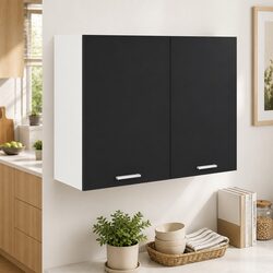 Chic Black Kitchen Cabinet with Two Shelves