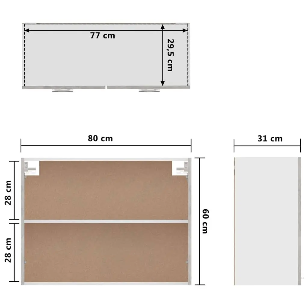 Hanging Kitchen Cabinet Grey Storage Unit 80W x 31D x 60H cm Engineered Wood