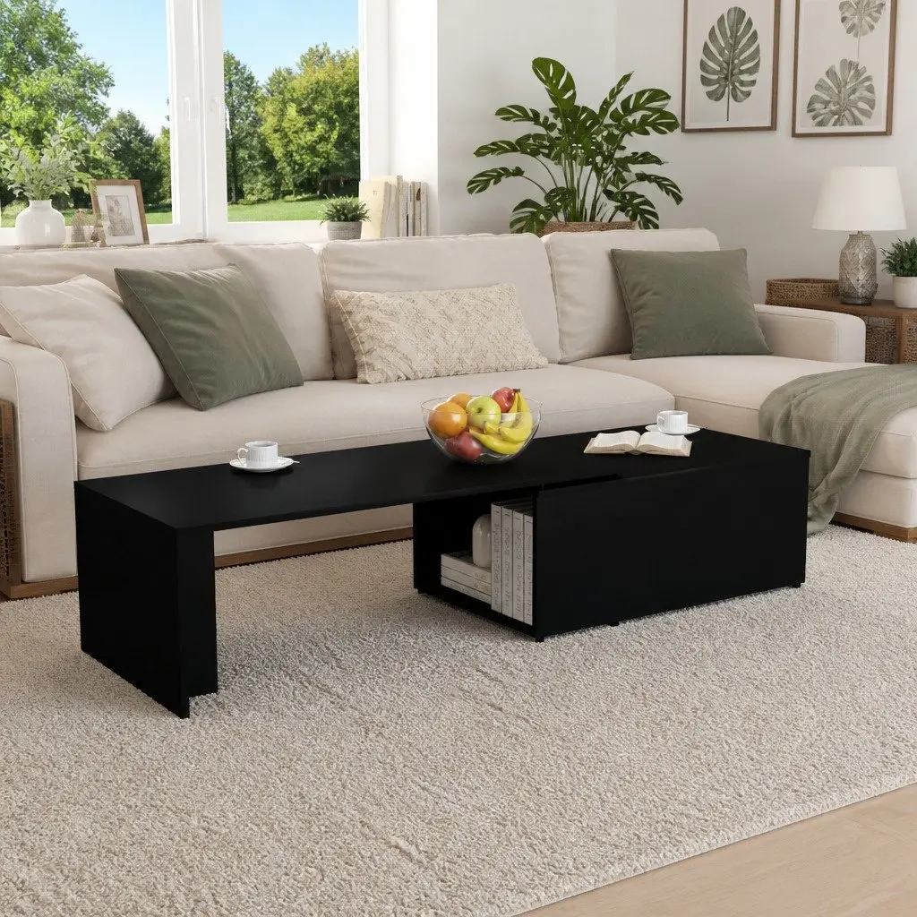 Black Engineered Wood Coffee Table for Living Spaces