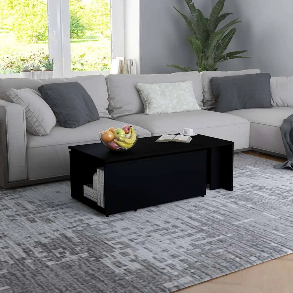 Black Engineered Wood Coffee Table for Living Spaces