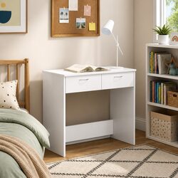 Compact White Engineered Wood Study Desk with Drawer