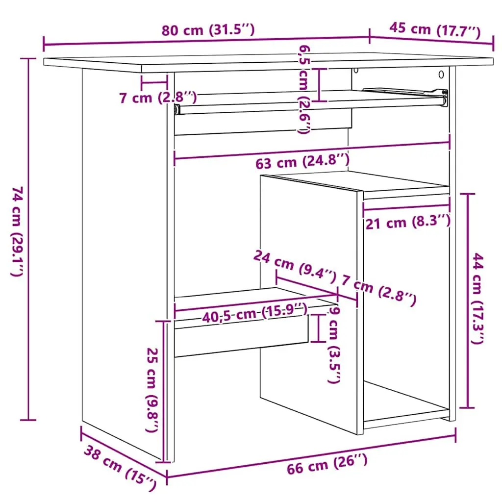 Desk Sonoma Oak 80x45x74 cm Engineered Wood Office Workstation Computer Study