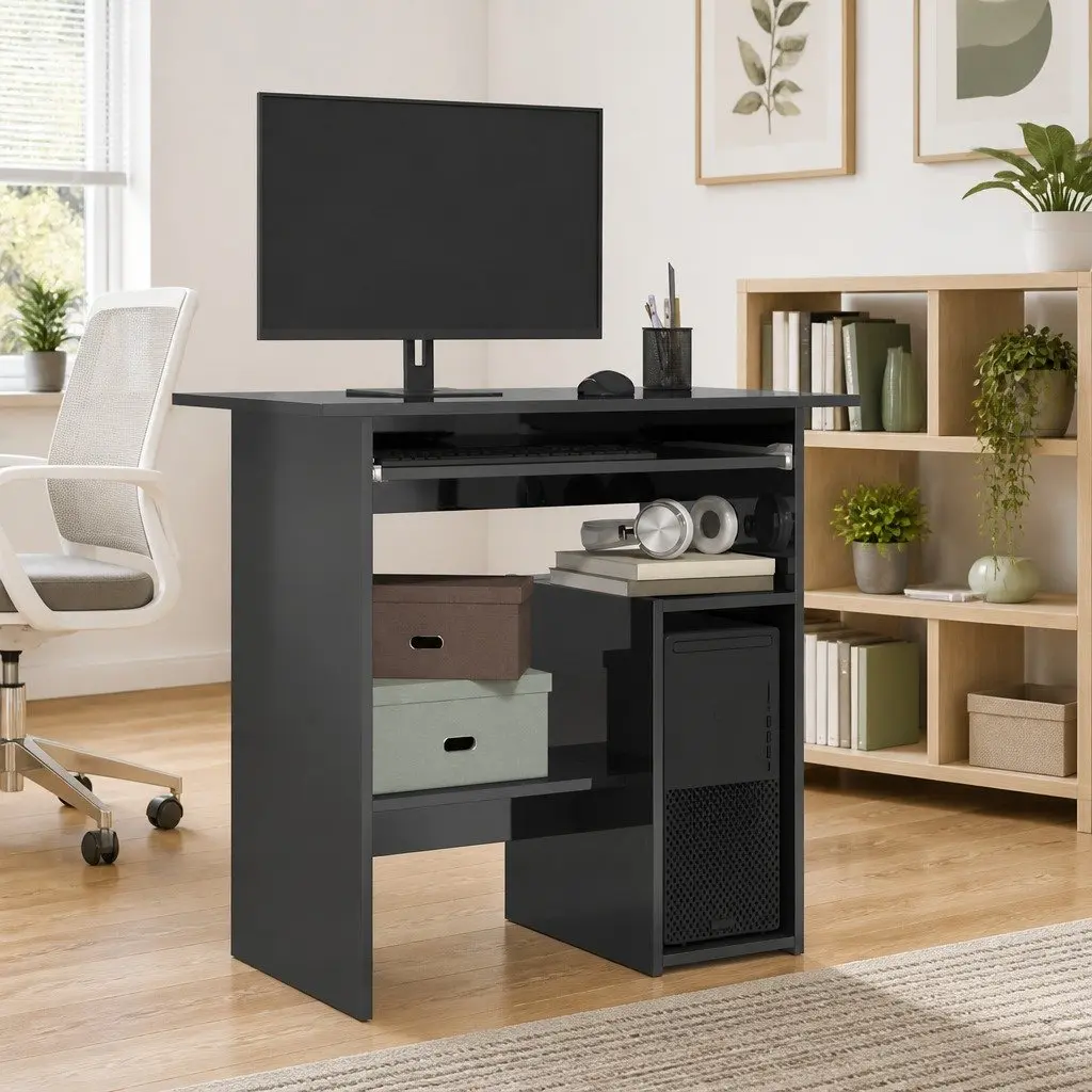 Office Desk High Gloss Grey Computer Workstation 80 x 45 x 74 cm Engineered Wood