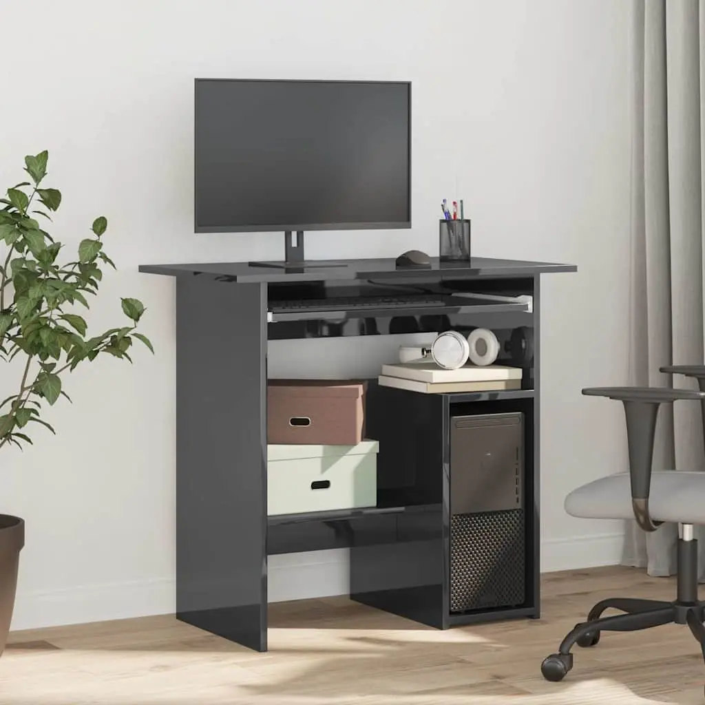 Office Desk High Gloss Grey Computer Workstation 80 x 45 x 74 cm Engineered Wood