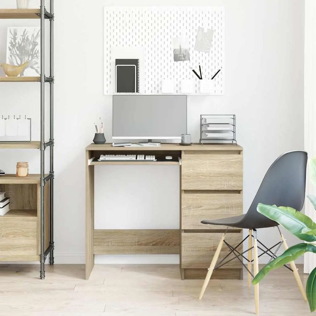Brown Engineered Wood Desk 90x45x76cm with Drawer
