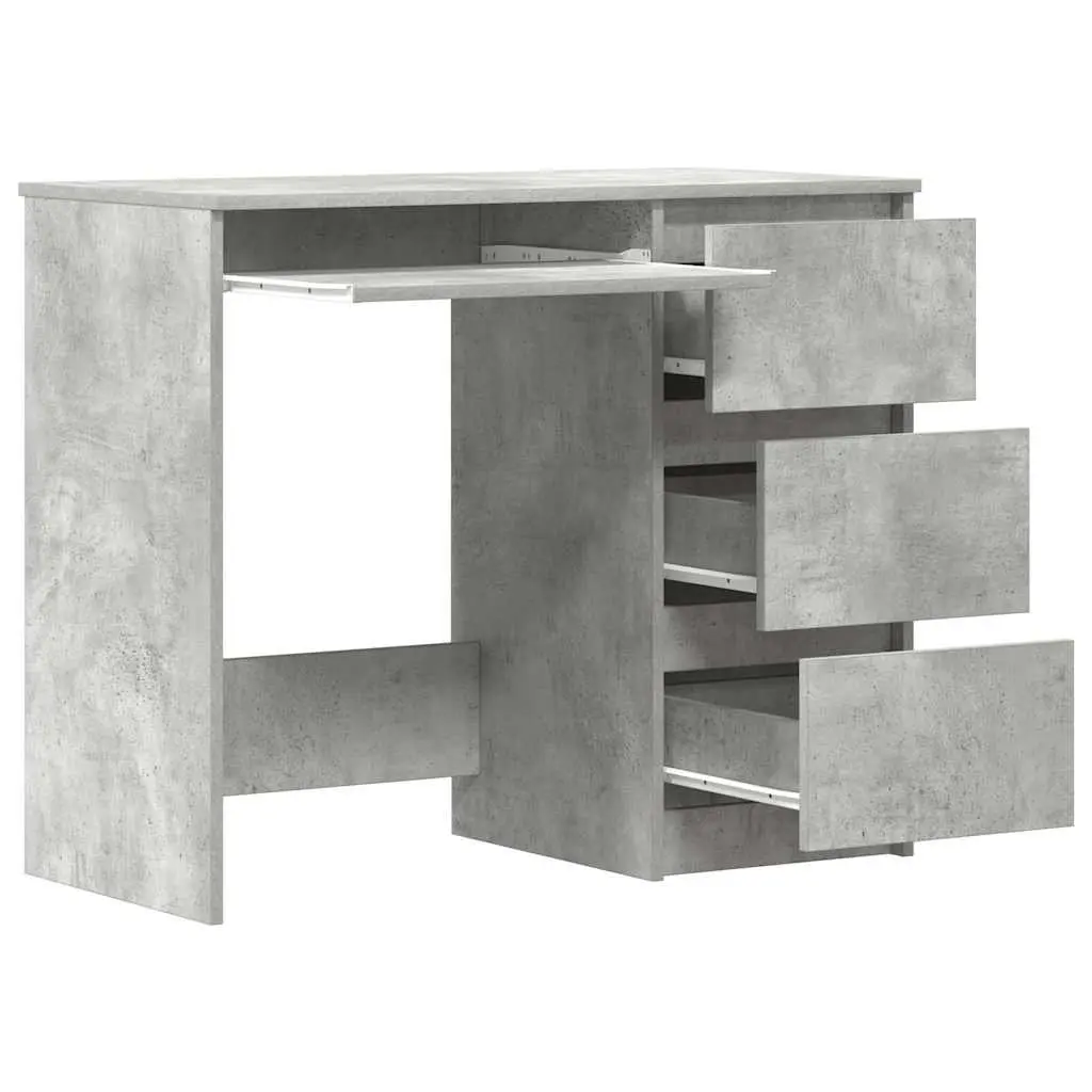 Concrete Grey Office Desk 90cm Engineered Wood Drawer Storage Compact