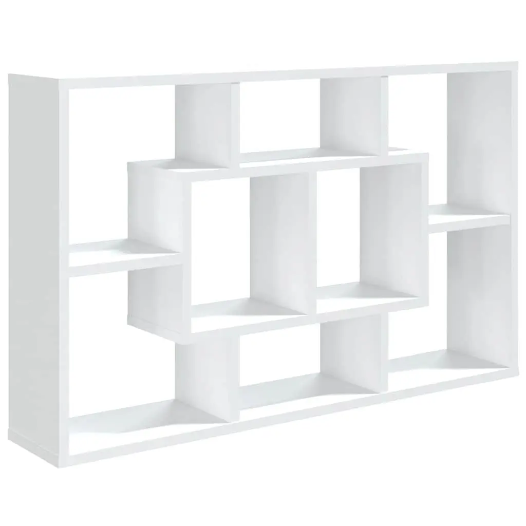 White Floating Wall Shelf with Eight Storage Compartments