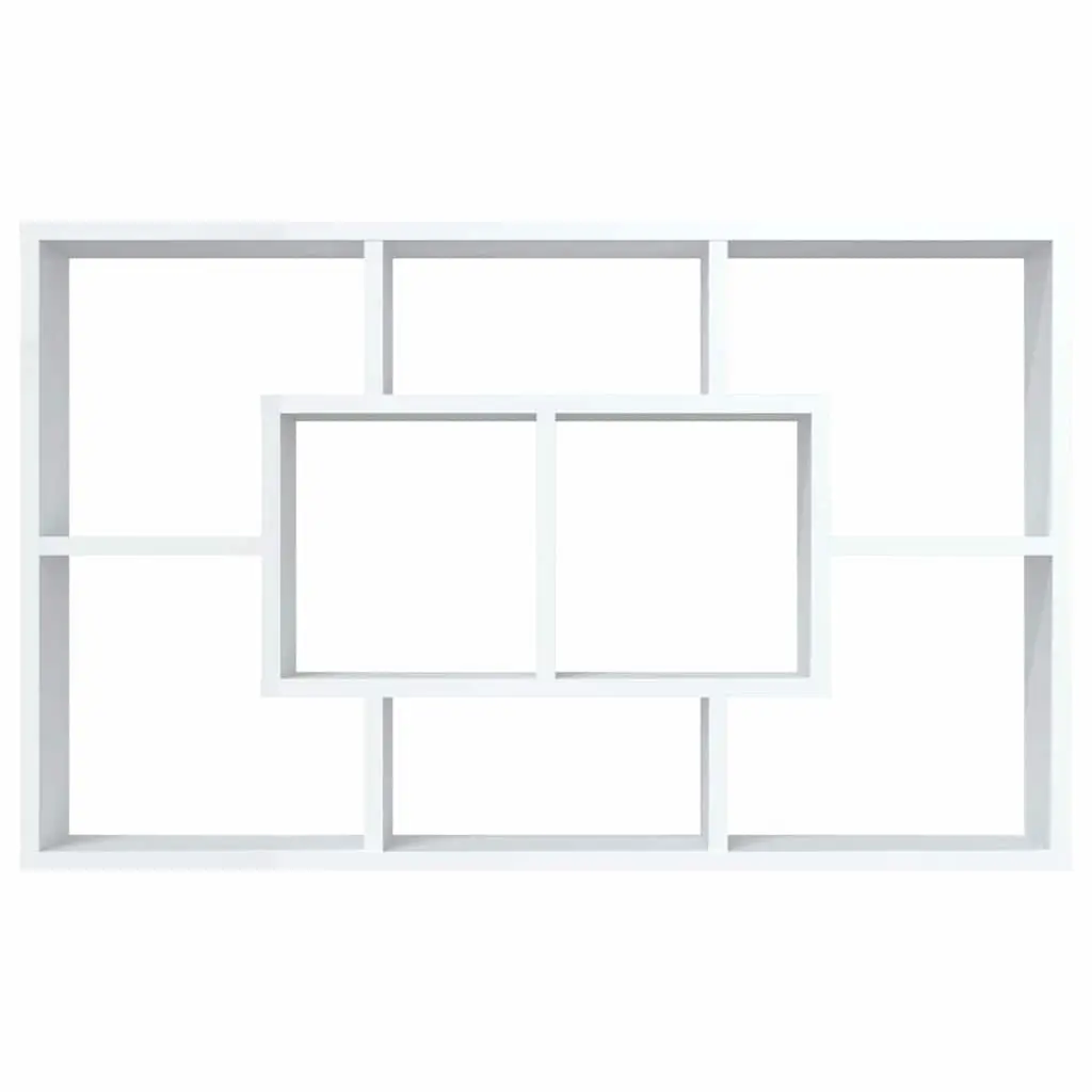White Floating Wall Shelf with Eight Storage Compartments