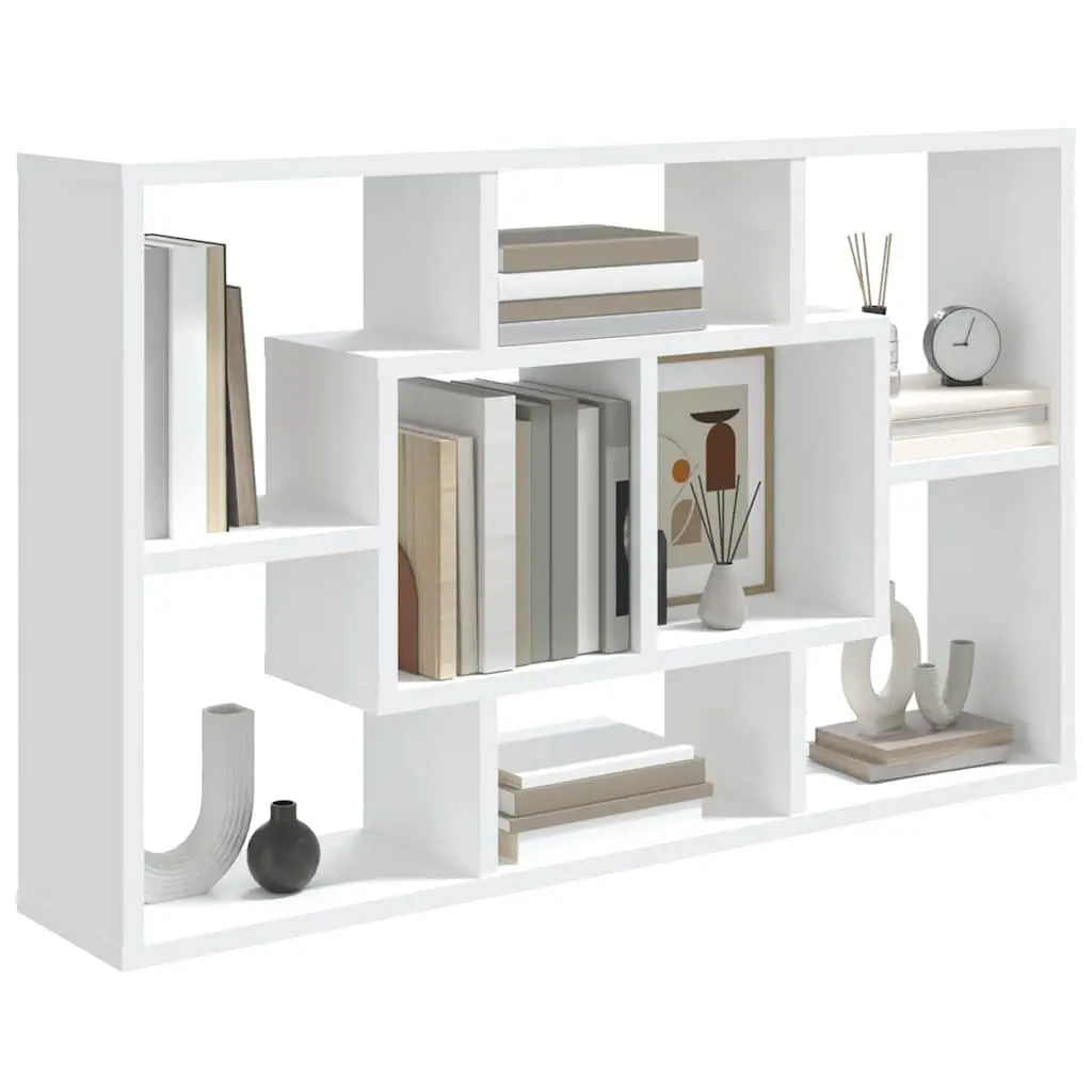 White Floating Wall Shelf with Eight Storage Compartments