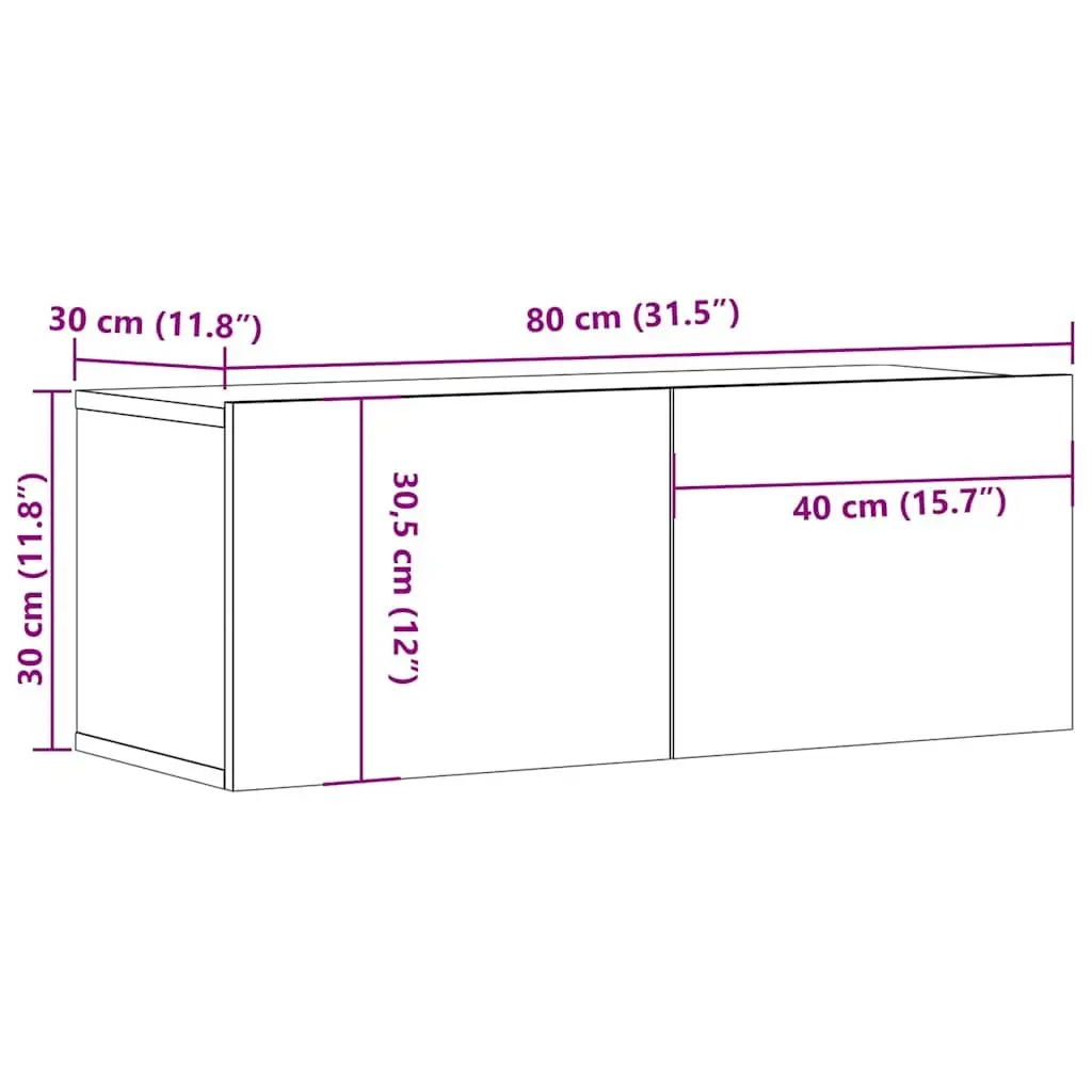 White Wall Mounted TV Cabinet 80x30x30cm Engineered Wood Storage Unit