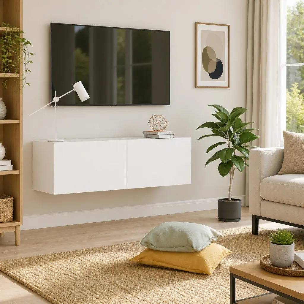 White Wall-Mounted TV Cabinet with Ample Storage