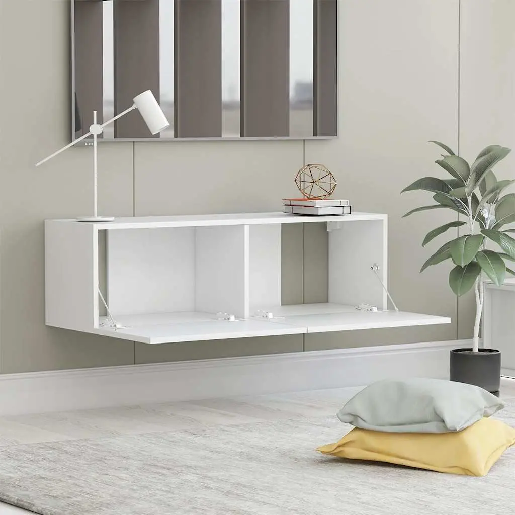 White Wall-Mounted TV Cabinet with Ample Storage