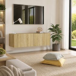 Brown Wall-Mounted TV Cabinet for Living Room Storage