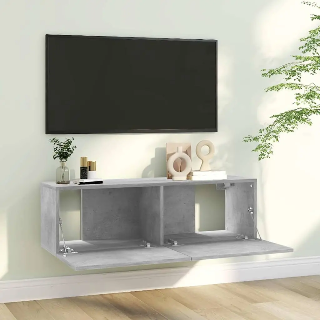 Wall-Mounted TV Cabinet Grey 100x30x30 cm Engineered Wood Storage Unit Drop-Down Doors