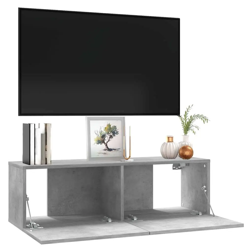 Wall-Mounted TV Cabinet Grey 100x30x30 cm Engineered Wood Storage Unit Drop-Down Doors