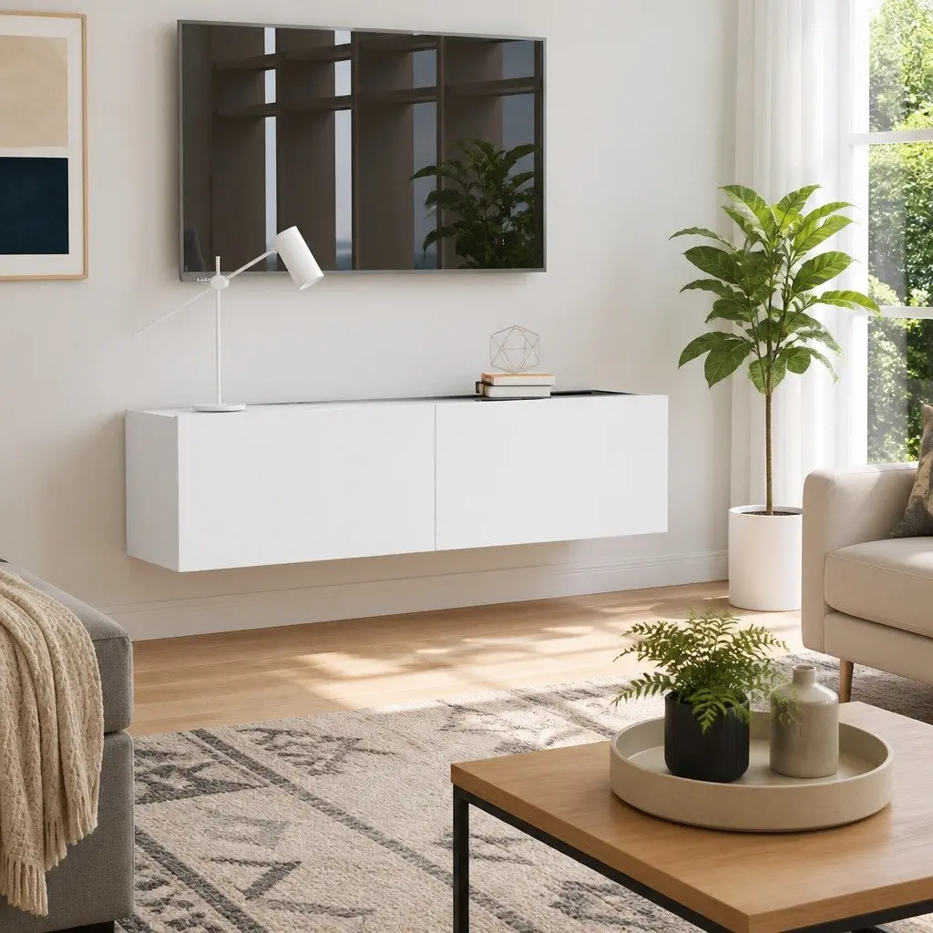 Wall-Mounted TV Cabinet White 120x30x30 cm Engineered Wood Storage Unit Drop-Down Doors
